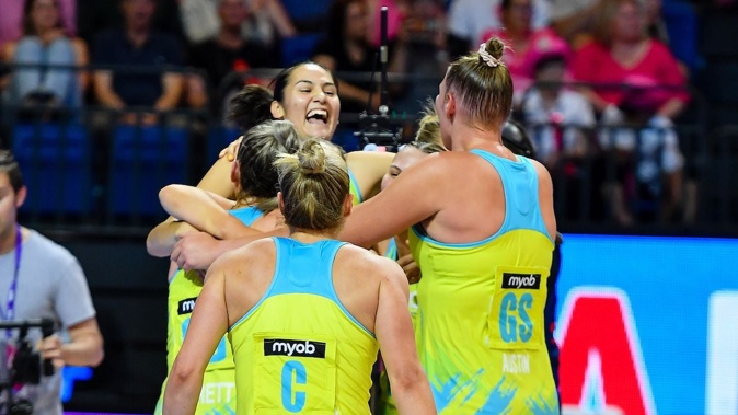 Australia celebrates winning the Fast 5 Netball World Series final. (Photo / Photosport)