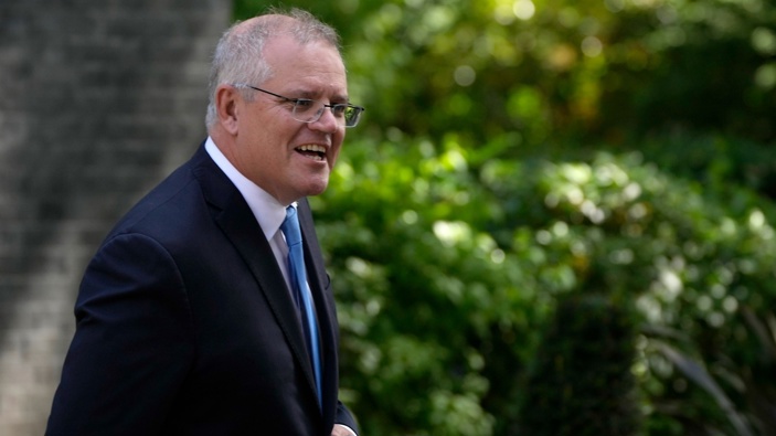 Australia's Prime Minister Scott Morrison leaves after meeting with Britain's Prime Minister Boris Johnson at 10 Downing Street in London in June 2021. (Photo / AP)