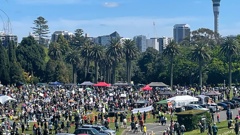 Thousands of protestors at the Auckland Domain on Super Saturday, October 16, 2021. (Photo / NZ Herald)