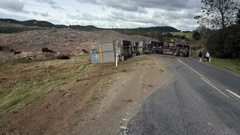 State Highway 5 near Te Pōhue is closed after a stock truck rolled, injuring one person. Image / Supplied