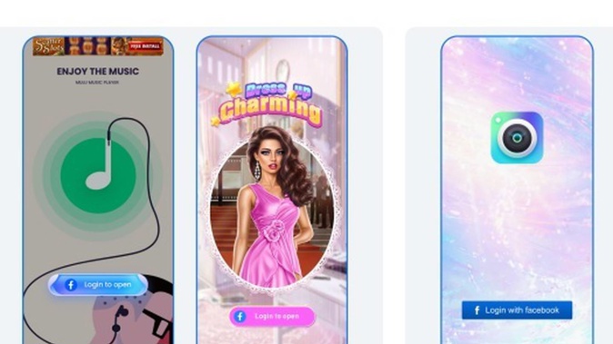 Three of the apps that Meta says are designed to lure people into revealing their Facebook logons.