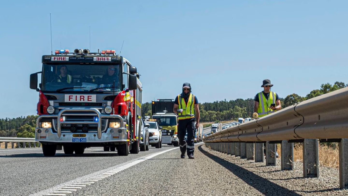 Members from Australian Department of Fire and Emergency Services search for a radioactive capsule on Saturday. Photo / AP