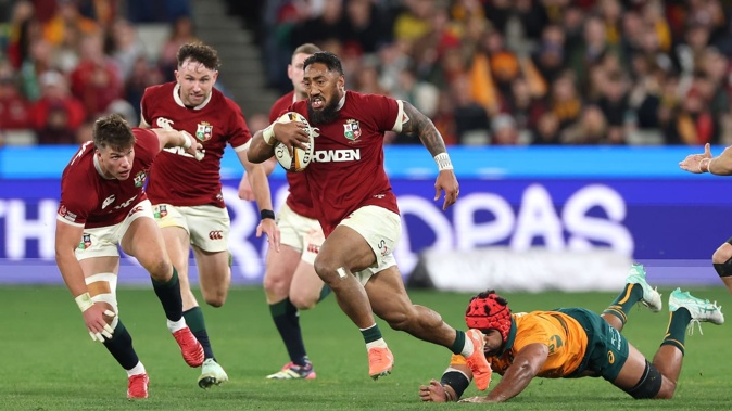 Bundee Aki of the British & Irish Lions breaks with the ball against the Wallabies. Photo / Getty Images