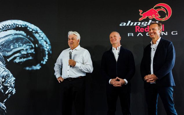 Brad Butterworth, Ernesto Bertarelli and Hans Peter Steinacher of Alinghi Red Bull Racing. Photo / Red Bull