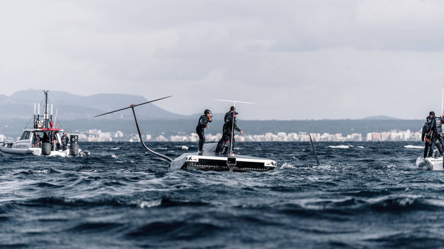 A fully inverted T6 with mast and double skinned main sail submerged. Photo / Ineos Britannia