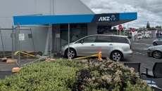 Car crashes into ANZ bank in Tauranga, damaging building’s awning roof