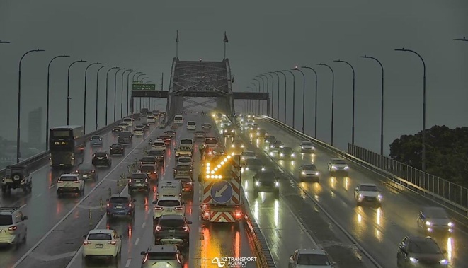 A crash is blocking one of five lanes city-bound on the Harbour Bridge. Photo / NZTA