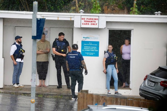 Police detain several people on Parnell Rise. Photo / Michael Craig