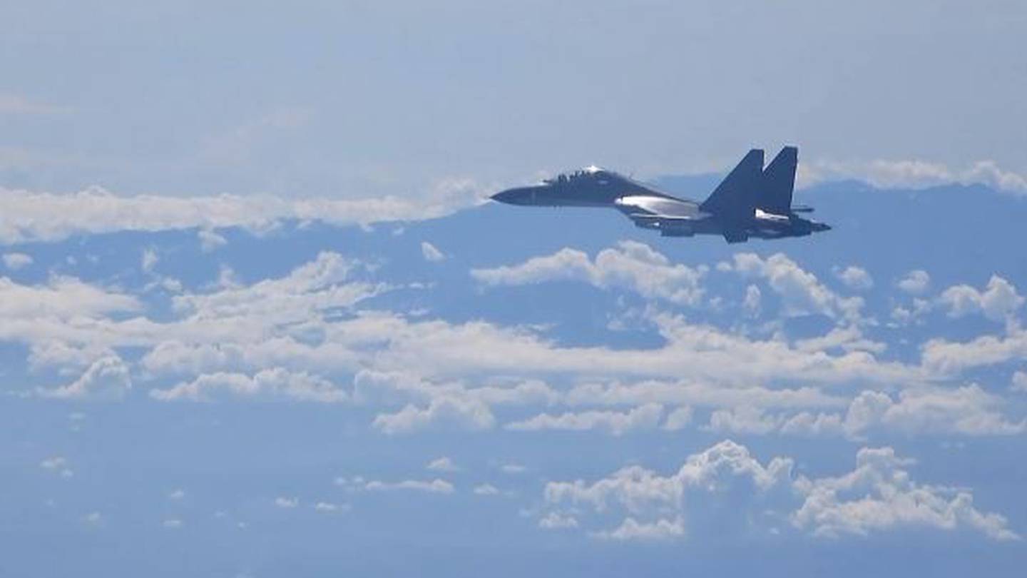 A Chinese military plane flies during a training exercise of the air force corps of the Eastern Theater Command of the Chinese People's Liberation Army. (Photo / AP)