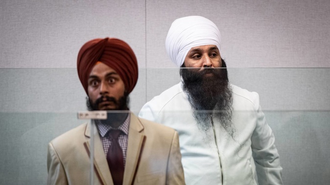 Gurbinder Singh (left) and Sukhpreet Singh are two of the five men on trial in the High Court at Auckland in relation to the alleged attempted murder of radio host Harnek Singh. Photo / Jason Oxenham