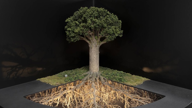 Wētā Workshop Ltd has created a scale model of a mature kauri tree for Waikato Regional Council to help spread the message about protecting kauri. Photo / Supplied