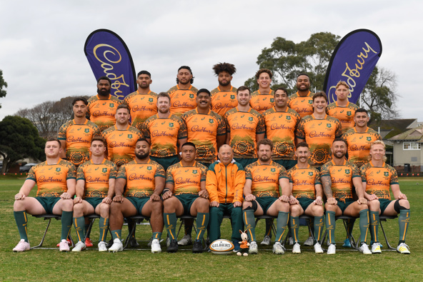 Wallabies players pose for a team photo during the Australian Wallabies captain's run at Brighton Grammar School on July 28, 2023 in Melbourne, Australia. Photo / Getty