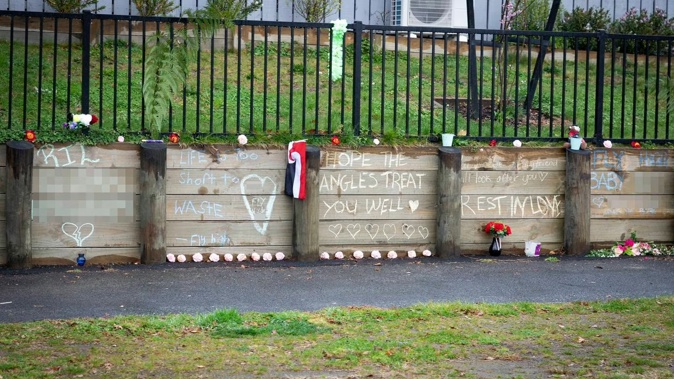 After six-month-old Elijah Ngawhika's death, written tributes appeared on Rimu St. Photo / Andrew Warner
