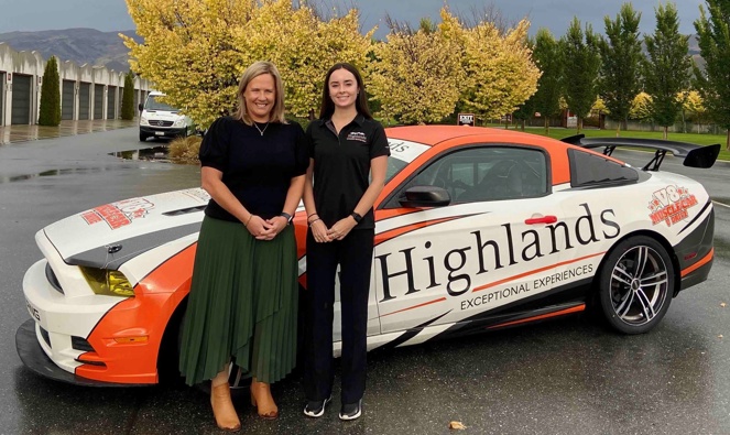 Rianna O'Meara-Hunt with Hampton Downs, Highlands and Taupo International Motorsport Parks chief executive Josie Spillane in 2023. Photo / Highlands Motorsport Park