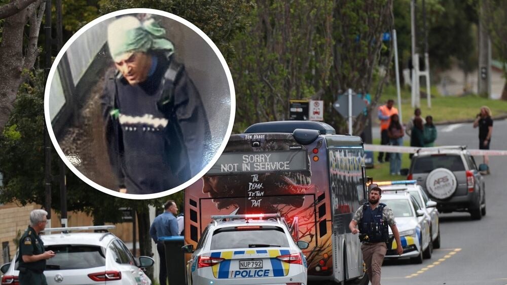 Police have released an image of Kael Leona in relation to a stabbing on a bus in Onehunga. He was last seen in the area wearing a dark jumper with shoes, he had a green t-shirt on his head and was carrying a black pack. The public were advised not to approach the man. Photo Composite: NZME/NZ Police
