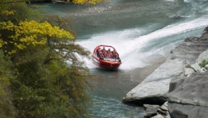 Passengers on a jetboat ride operated by Shotover Jet Queenstown. Photo / Destination Queenstown