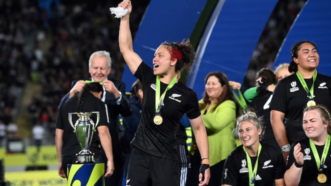 Ruby Tui of New Zealand swings a poi to celebrate winning the final. New Zealand Black Ferns v England, Women’s Rugby World Cup New Zealand 2021 (played in 2022) Grand Final match at Eden Park, Auckland, New Zealand on Saturday 12 November 2022. Mandatory credit: © Andrew Cornaga / www.photosport.nz