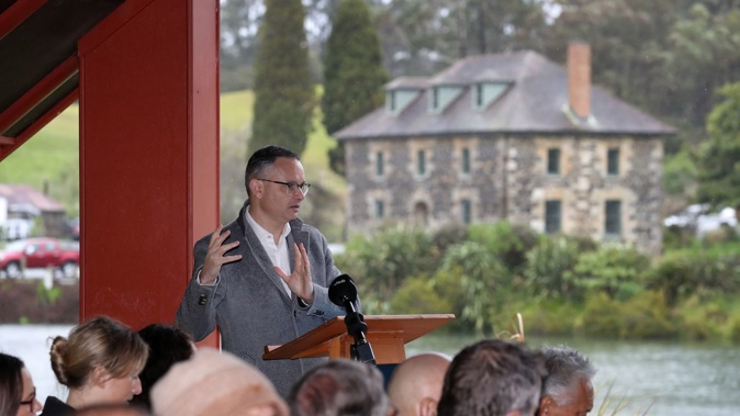 Associate Minister for the Environment James Shaw addresses the audience at Te Ahurea Kororipo Heritage Park in Kerikeri. Photo / Michael Cunningham