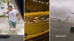 Footage has emerged of Dubai under water as a year's worth of rain fell inside a matter of hours, turning streets into rivers and forcing a New Zealand family to abandon their car and wade to safety.