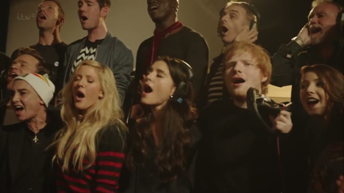 Band Aid 30 members recording the charity single (YouTube)
