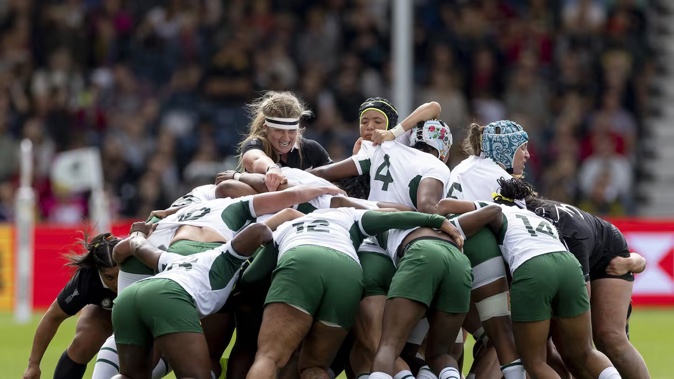 Black Ferns forward Alana Bremner and the pack battle against the South Africans in their Rugby World Cup quarter-final. Photo / SmartFrame
