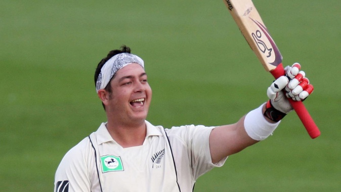 Jesse Ryder celebrates his maiden test match century in 2009. Photosport