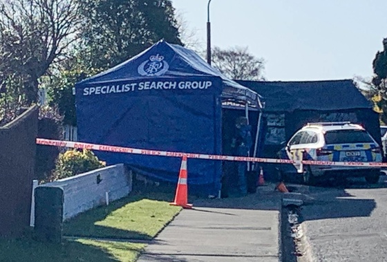 Police forensics at the scene yesterday of the fatal stabbing on Cheyenne Street in the Christchurch suburb of Sockburn a day earlier. Photo / Kurt Bayer