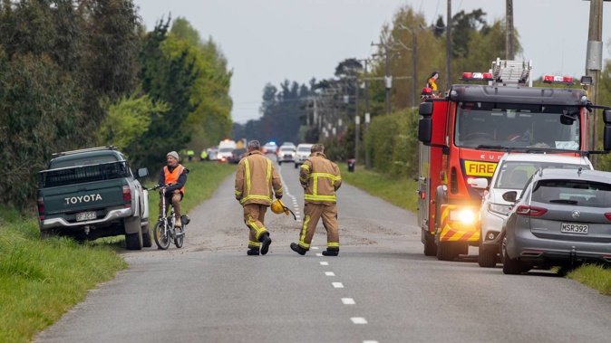Firefighters at the scene of the blazes. Photo / Mark Mitchell