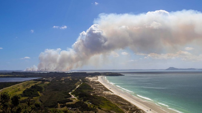 The Kaimaumau fire as seen from the top of Puheke Maunga on Karikari Peninsula. (Photo / Te Hiku Unseen / File)
