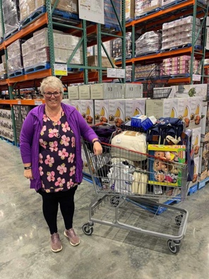 Riverton resident Marina Seager with a trolley full of goods at Costco New Zealand store this morning. Photo / Supplied