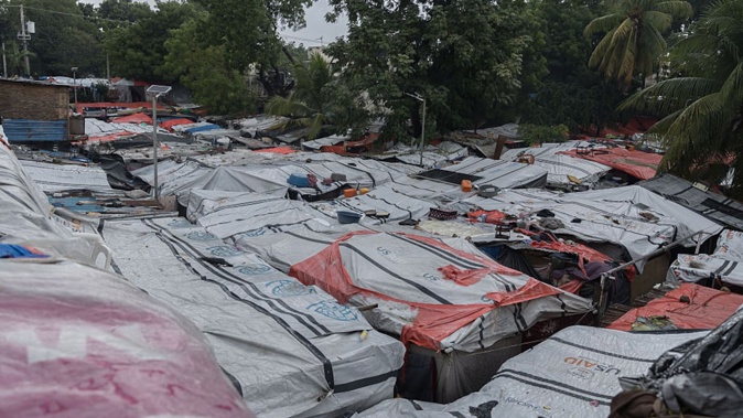 Makeshift shelters covered with tarps in Port-au-Prince, Haiti. Photo / Getty Images