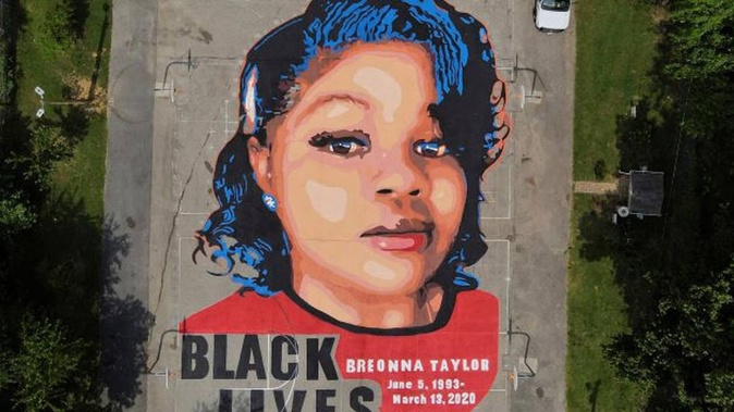 A ground mural depicting a portrait of Breonna Taylor in Annapolis, Maryland in 2020. Photo / AP