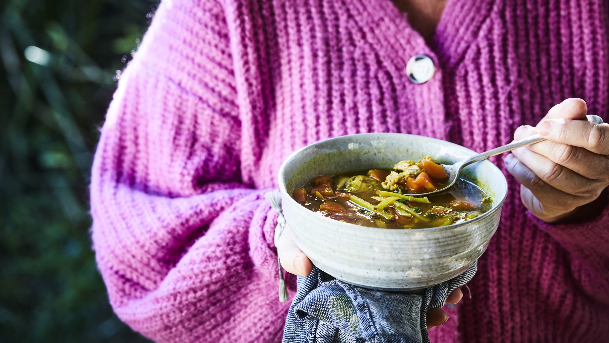 Nici's Tumeric and Ginger Chicken broth. Photo / Todd Eyre