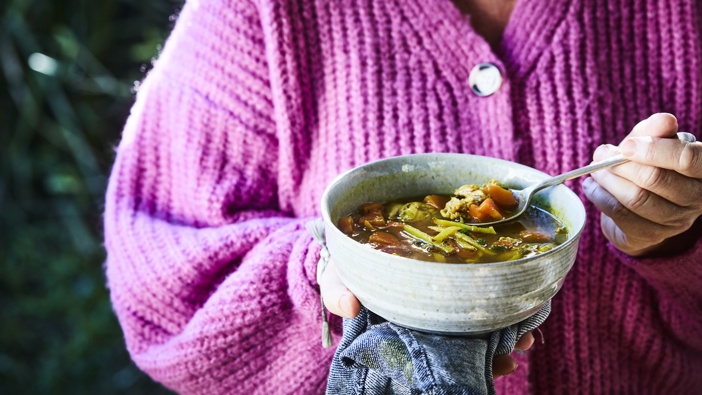 Nici's Tumeric and Ginger Chicken broth. Photo / Todd Eyre