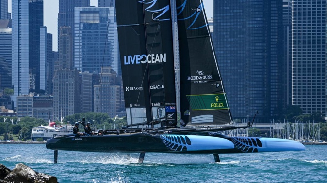 The New Zealand SailGP team had to settle for fourth place in Chicago. Photo / Jon Buckle / SailGP