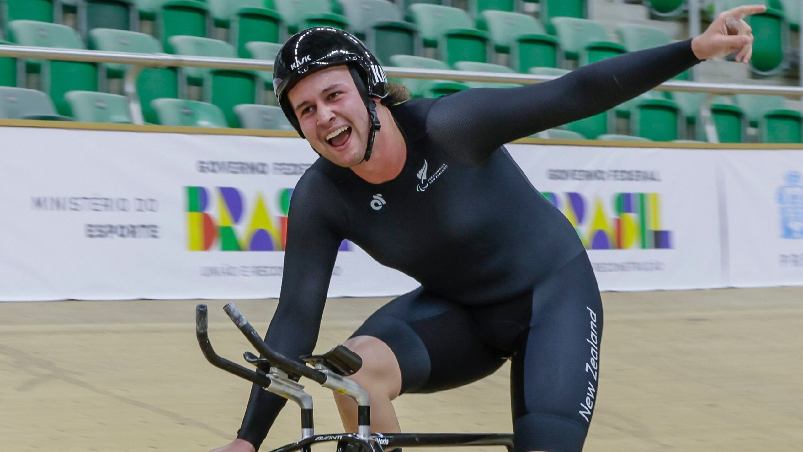 Devon Briggs celebrates at the 2024 UCI Para-Cycling Track World Championships. Photo / Marco Antonio Teixeira, CBC
