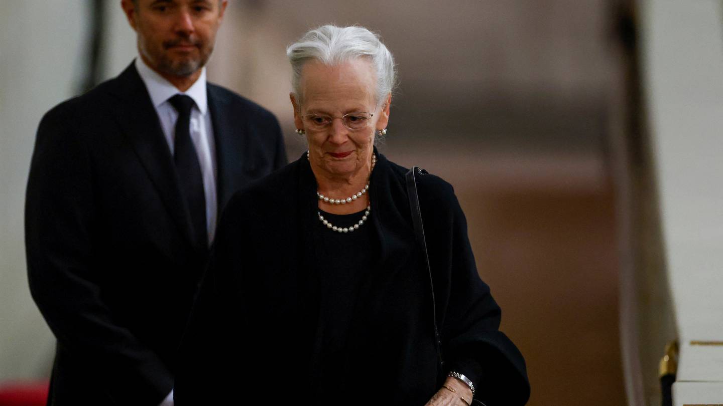 Denmark's Queen Margrethe pays her respect to the coffin of Britain's Queen Elizabeth, following her death, during her lying-in-state at Westminster Hall on September 18. Photo / AP