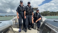 Police Maritime Unit (from left) Geoff Cramp, Jesse Jenden, and Matt Scheehan. Photo / NZ Police