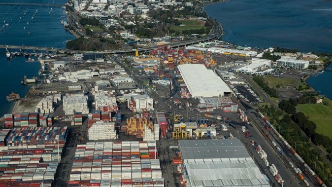 Aerial shot of containers stacked at Port of Tauranga at Sulphur Point. (Photo / Mead Norton)
