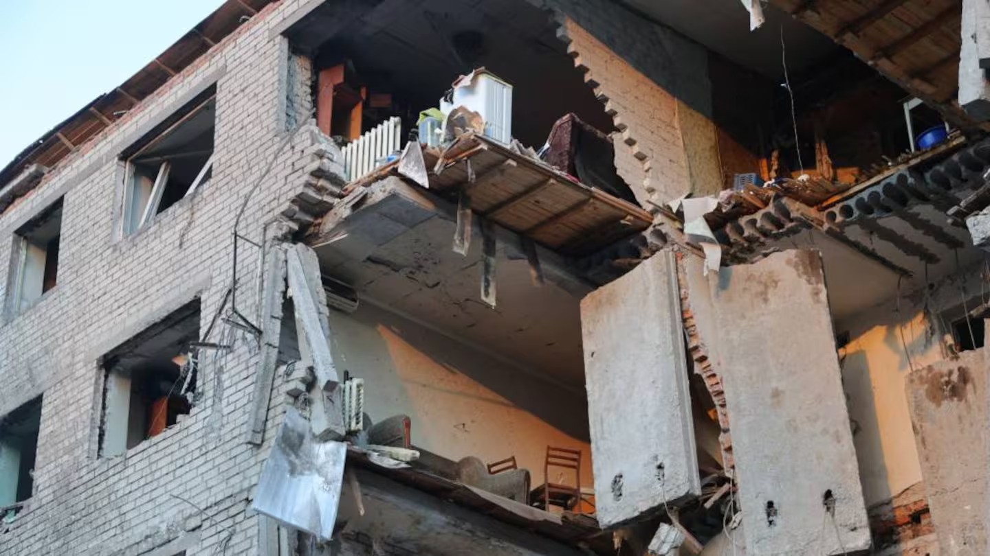 A heavily damaged building following an air attack in Zaporizhzhia, amid the Russian invasion of Ukraine. Photo / Marina Moiseienko, AFP