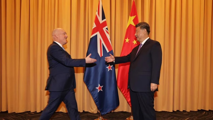 Prime Minister Christopher Luxon (left) met with China's President Xi Jinping at the Apec Summit in Peru in 2024. Photo / Pool