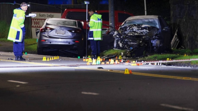 One person died at the scene of the two-car crash in Great South Road, Ōtāhuhu on Friday night. Photo / Hayden Woodward