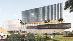 An artist's impression of a proposed hotel and conference centre in Tauranga's CBD, as part of the Te Manawataki o Te Papa project.