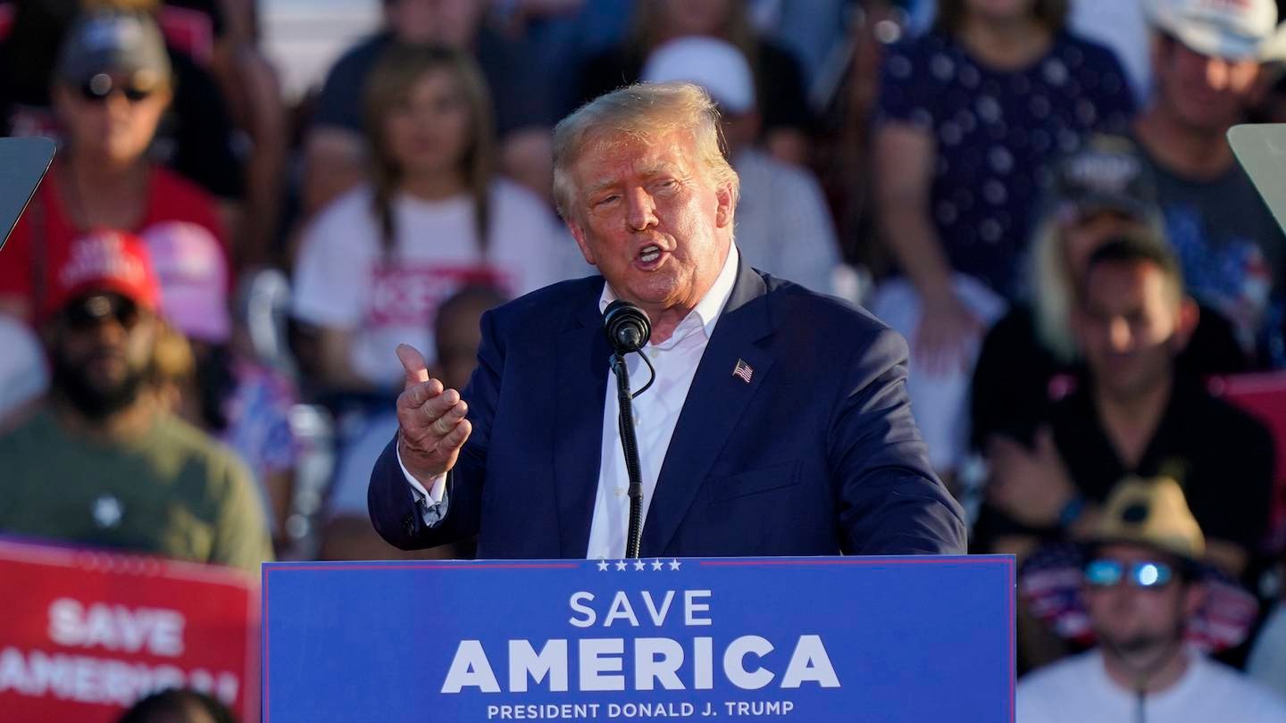 Former US president Donald Trump speaks at a rally. Photo / AP