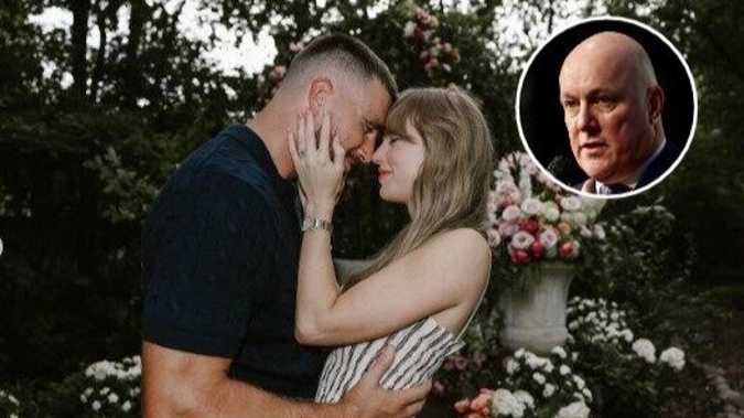 Luxon sent a message to Travis Kelce and Taylor Swift inviting them to New Zealand. Photo / NZME, Instagram