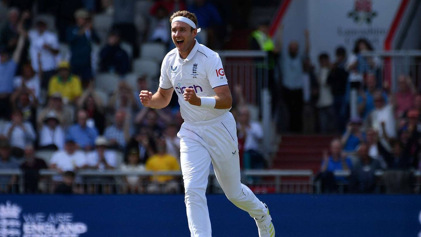 England's Stuart Broad celebrates the dismissal of Australia's Travis Head his 600th test wicket. Photo / AP