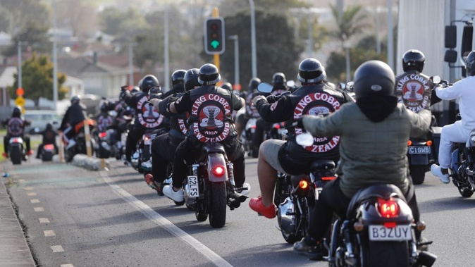 King Cobras gang members gathering en masse to farewell a gang associate shot by police in 2022. Photo / Dean Purcell