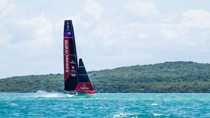 Emirates Team New Zealand out on the Hauraki Gulf. Photo / Adam Mustill - America's Cup