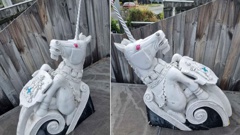 The unicorn sculpture has returned "a bit worse for wear" and is now up for sale. Photo / NZ Herald