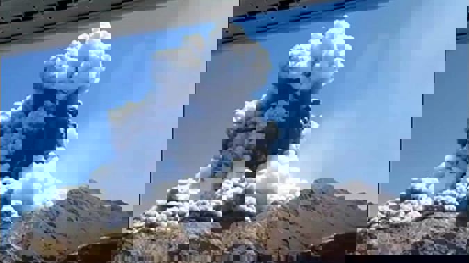 Still from video shot from a tourist boat next to White Island just as the volcano erupted about 2:15pm on the 9th of December 2019. (Photo / Allessandro Kauffman)